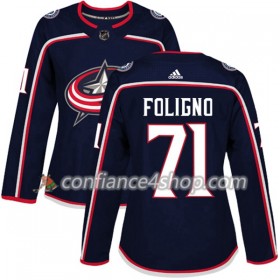Adidas Maillot de Hockey Columbus Blue Jackets Nick Foligno 71 2017-2018 Bleu Marine Authentic - Femme
